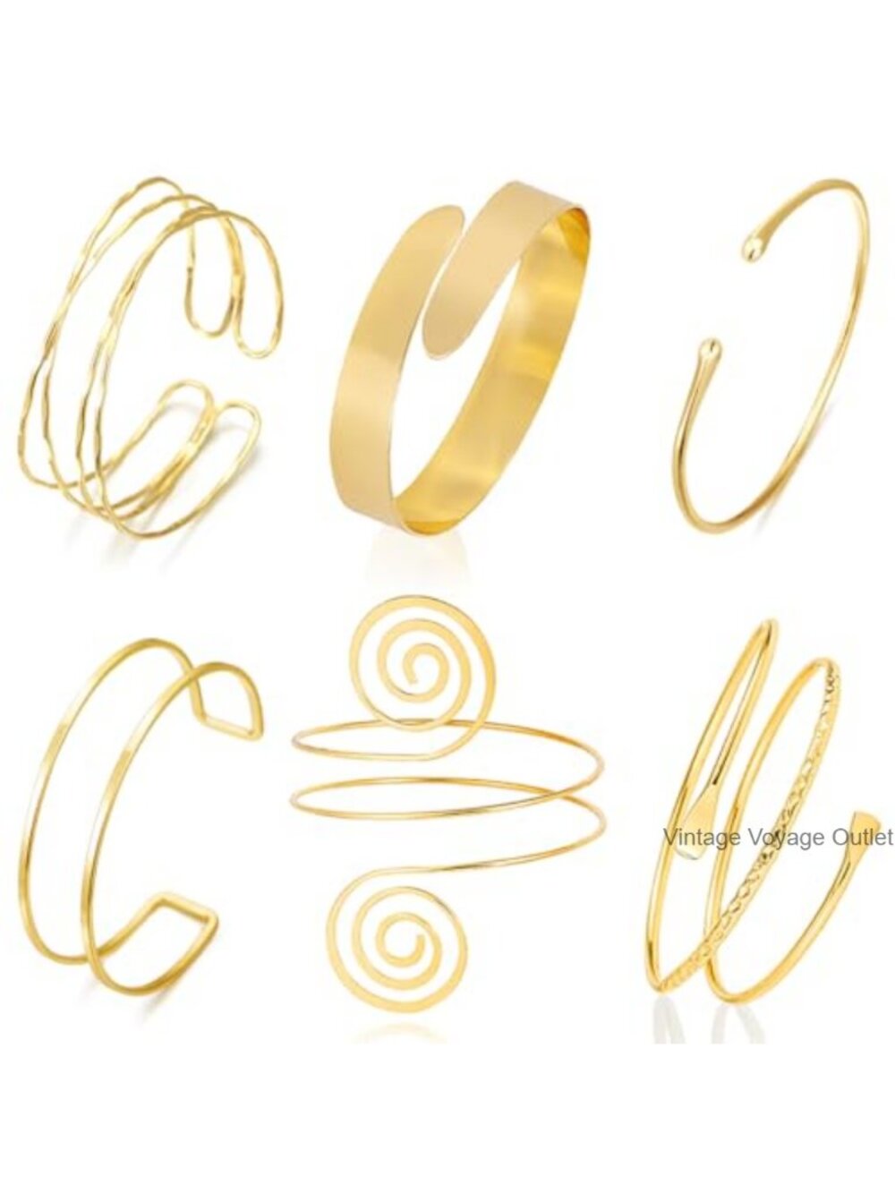 6pc Gold Arm Cuff Bracelets for Women Adjustable Open Cuff Set